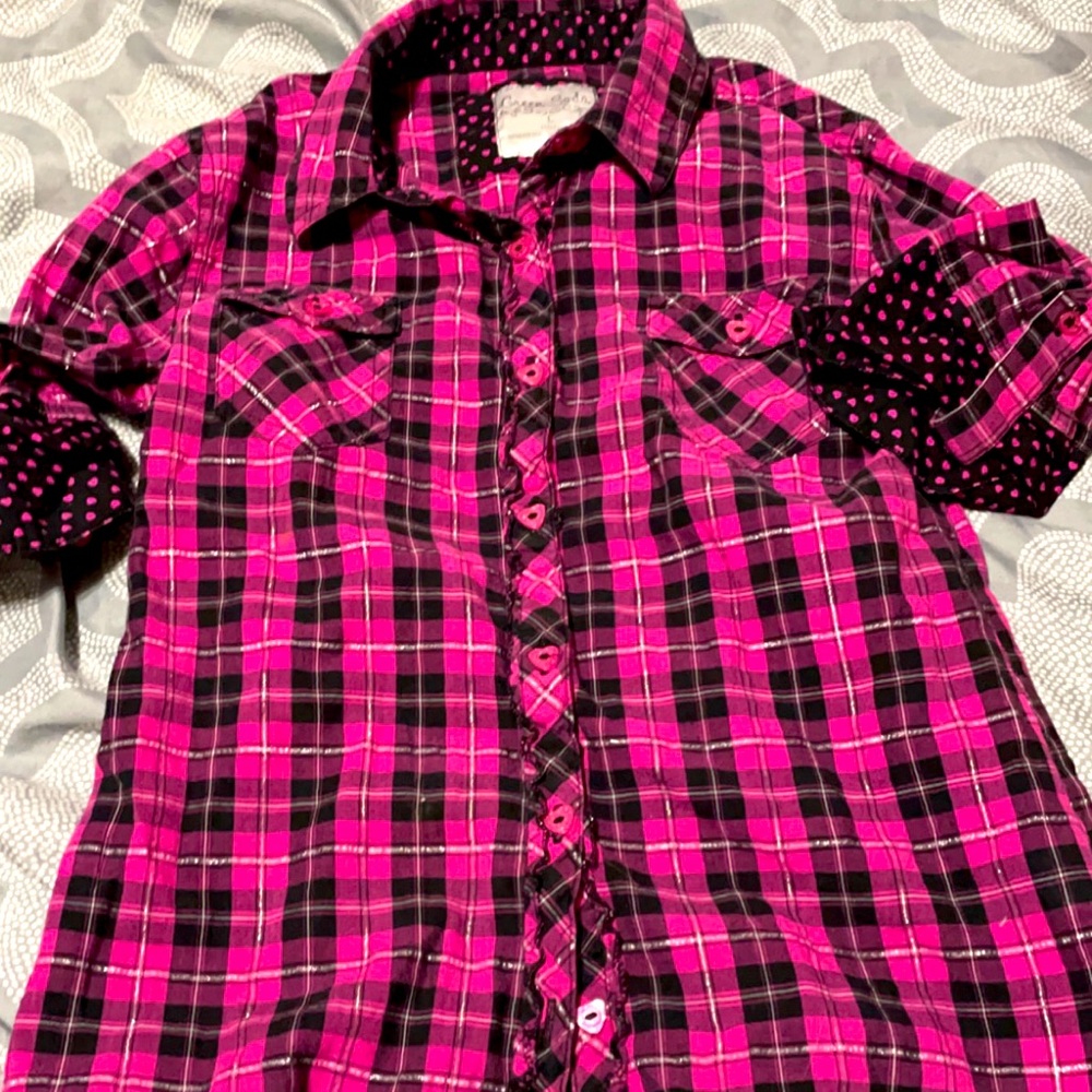 Girls button up, plaid shirt